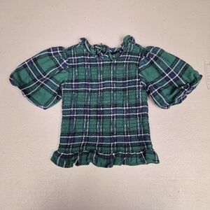 Janie and Jack Green Plaid Ruffle Blouse  2T.